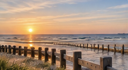 Steg übers Watt bei Sonnenuntergang